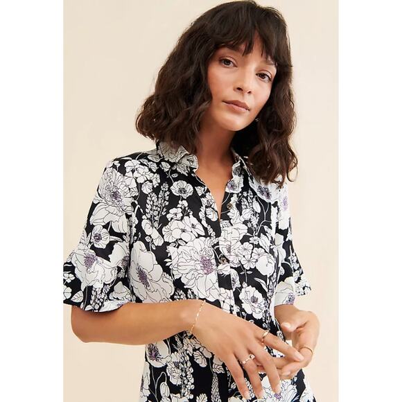 NWT Anthropologie Maeve Printed Short-Sleeve Floral Maxi Shirt Dress XS - Picture 3 of 8